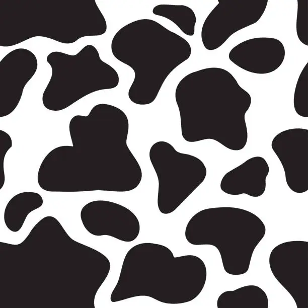 Vector illustration of Cow skiin print seamless pattern spots in black and white.