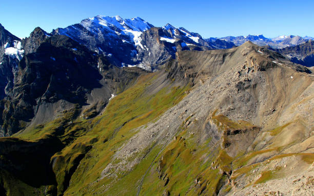 istock Landscape with mountains in the foreground against a gradient blue sky on Mount Schilthorn, near Lauterbrunnen and Interlaken 1460823990