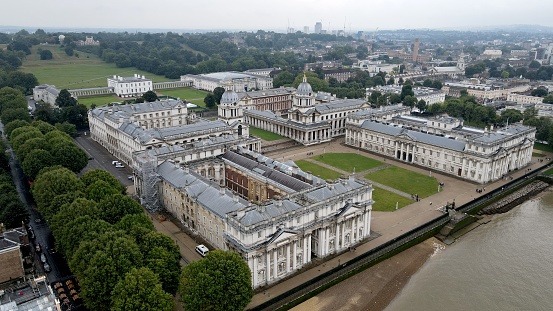 Greenwich Naval college London UK summer  Aerial drone view ,