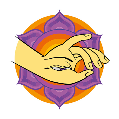 Vector Illustration of a Beautiful Zen Budhist Mandala Hand and Eye Clip Art Symbol