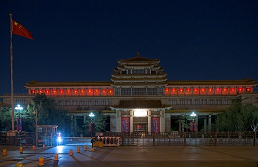 The National Art Museum of China (NAMOC, simplified Chinese: 中国美术馆; traditional Chinese: 中國美術館; pinyin: Zhōngguó měishùguǎn) is located at 1 Wusi Ave, Dongcheng District, Beijing, People's Republic of China. It is one of the largest art museums in China, and is funded by the Ministry of Culture.[3] The construction of the museum started in 1958, and concluded in 1962. It has a total land area of 30,000 square metres (320,000 sq ft). The museum was renovated between May 2004 and January 2005, and has been given an additional area of 5,375 square metres (57,860 sq ft).\nCollection\nIts permanent collection includes both ancient and contemporary Chinese artworks as well as notable Western artworks. Although the museum contains collection of imperial Chinese art, its main mission is to serve as a national level art museum dedicated to displaying, collecting and researching the modern and contemporary artistic works of China. It has a main building of four stories, the first three being display areas. There are 21 exhibition halls at the museum.