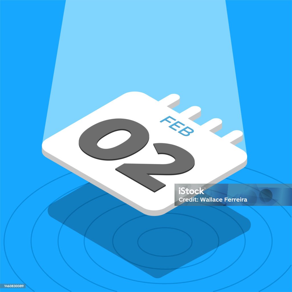 February Background Spotlight February 2 3d Calendar Floating With Spotlight On Blue Background Stock ...