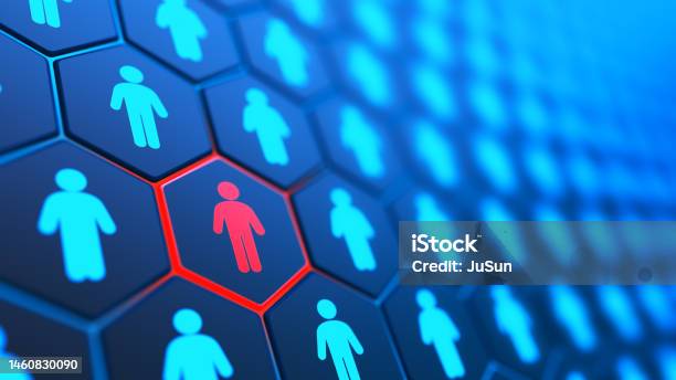 3d Illustration Of A Lot People With Unique Red Person Stand Out From The Crowd Leader Of Business Group And Teamwork Internet Security And Privacy Concept Stock Photo - Download Image Now