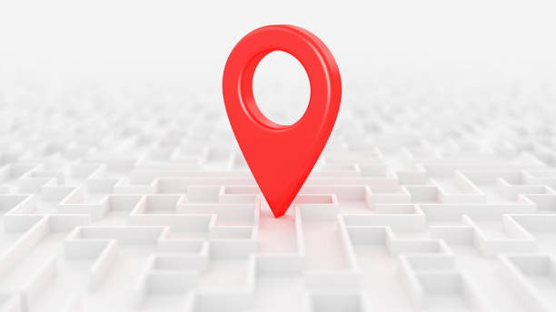 istock Red map pointer in labyrinth maze. GPS place marker helped find a optimal route. Concept for confusion and solution. 3d illustration 1460830114