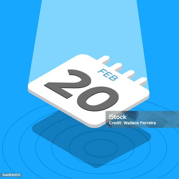 February Background Spotlight February 20 3d Calendar Floating With Spotlight On Blue Background ...