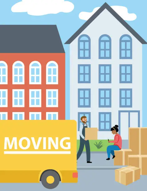 Vector illustration of People Moving In Or Out Of Their Home