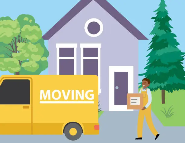 Vector illustration of People Moving In Or Out Of Their Home