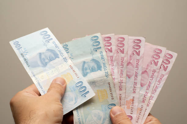 istock Unrecognizable person counting Turkish banknotes 1460833719