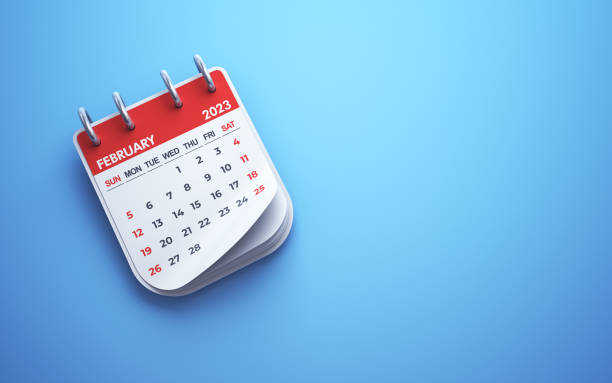 istock February 2023 Calendar on blue background, Desk Calendar 1460834679