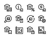 Real Estate, Rental Property and Real Estate Agent services line vector icons.