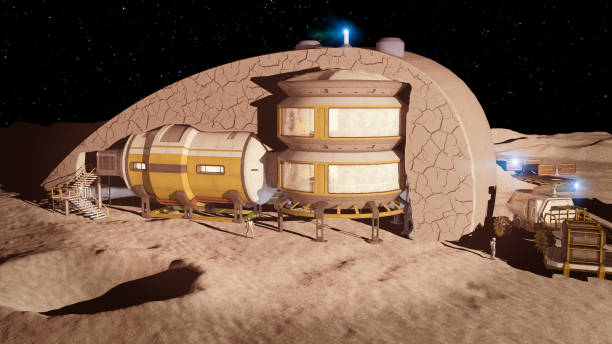 istock Lunar base, spatial outpost. First settlement on the moon. Space missions. Living modules for the conquest of space in the lunar subsoil. 1460835698