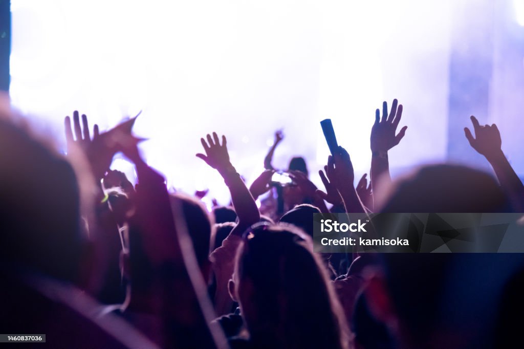 Crowd on the concert Applauding Stock Photo