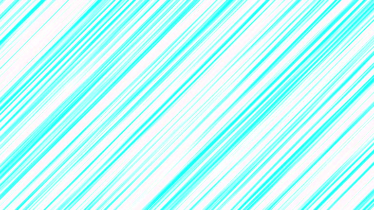 Cyan inclined smoothly flowing lines of light on white background loop. Oblique glowing colored rays seamless backdrop. Slanted iridescent striped stripes.