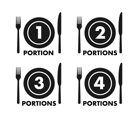 1 2 3 4 portions, food meal package. Fork and knife. Vector stock illustration