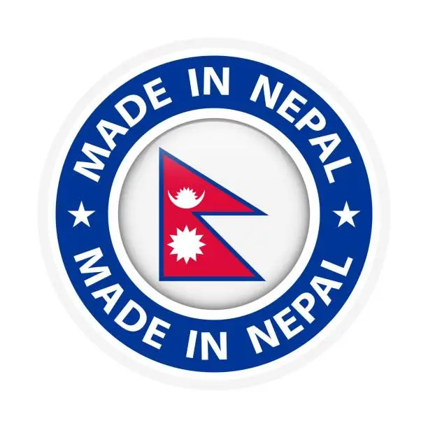 Vector illustration of Made in Nepal badge vector. Sticker with stars and national flag. Sign isolated on white background.