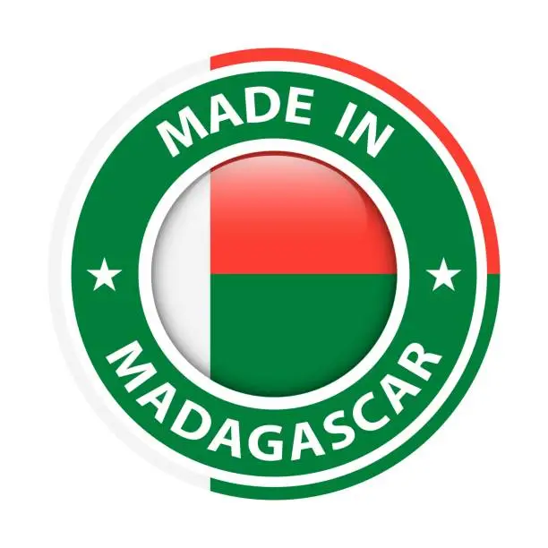 Vector illustration of Made in Madagascar badge vector. Sticker with stars and national flag. Sign isolated on white background.