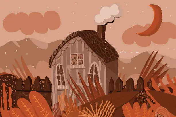 Vector illustration of Farmhouse cottage,