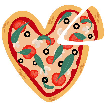 Hand draw heart shaped pizza.Valentine's day concept