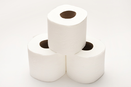 Toilet paper rolls on the white background