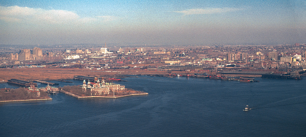 New York City - Ellis Island Aerial - 1976. Scanned from Kodachrome 25 slide.