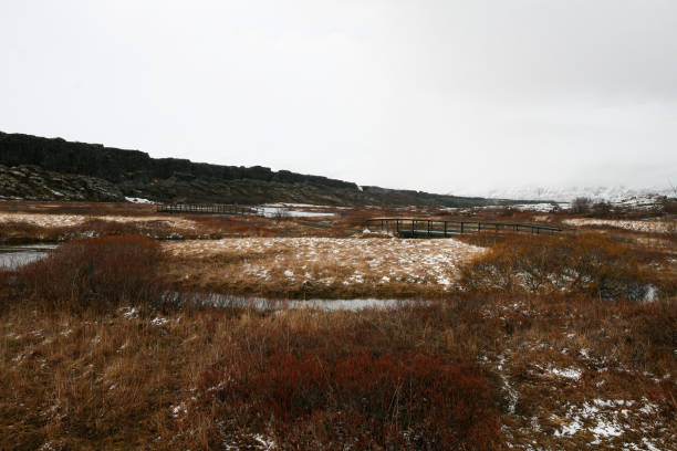 Thingvellir National Park is a stunning landscape of natural beauty, known for its rugged terrain, stunning rock formations, and rich history.