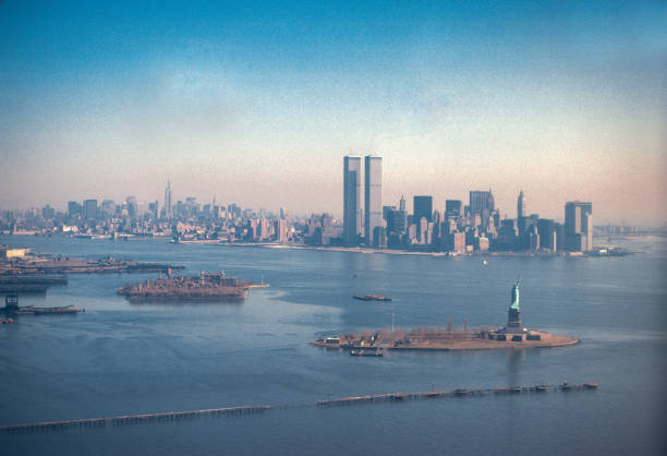 New York City - Skyline & Statue of Liberty from NJ - 1976 stock photo