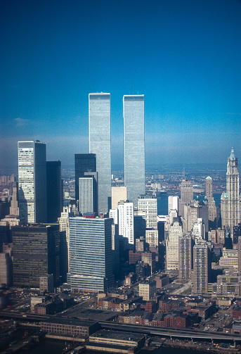 New York City - Manhattan & World Trade Center Vertical - 1976. Scanned from Kodachrome 25 slide.