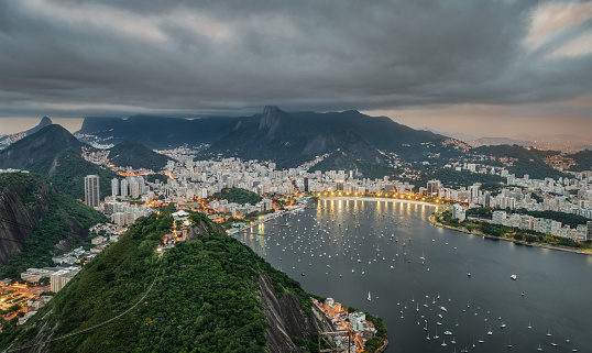 On a beautiful early evening in the summer of Rio de Janeiro. This image was taken from the Sugarloaf.