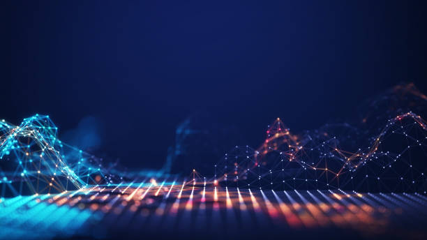 Abstract connected dots and lines. Concept of AI technology, Motion of digital data flow. Abstract connected dots and lines. Concept of AI technology, Motion of digital data flow. Communication and technology network concept with moving lines and dots. 3D rendering computer equipment stock pictures, royalty-free photos & images