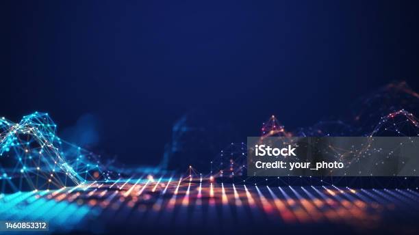 Abstract Connected Dots And Lines Concept Of Ai Technology Motion Of Digital Data Flow Stock Photo - Download Image Now