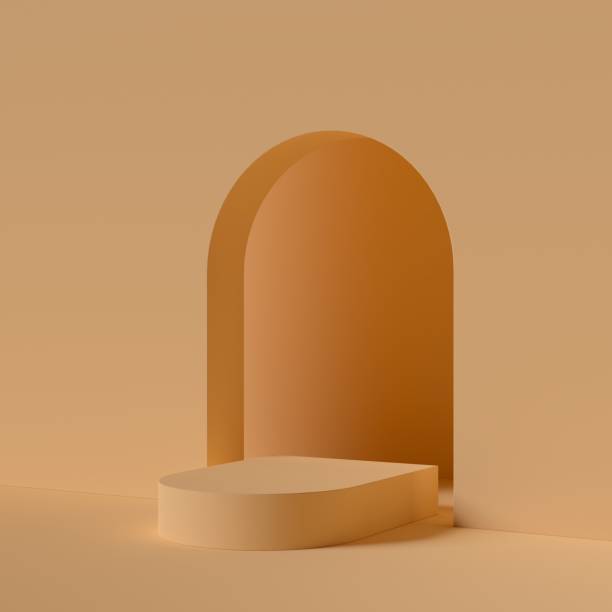 istock Product podium stage for mockup presentation, beige color, background 1460854260