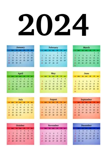 Vector illustration of Calendar for 2024 isolated on a white background