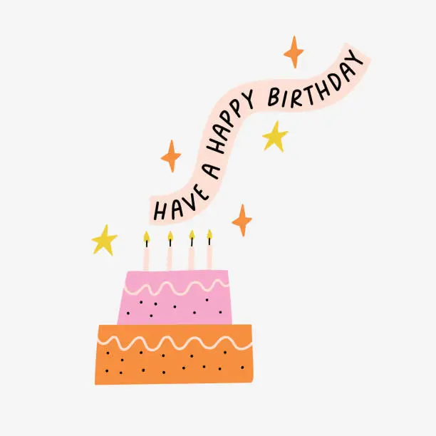 Vector illustration of Happy Birthday Illustration colorful cake with stars