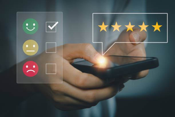 istock Customer impression concept. Best service rating, The highest satisfaction obtained by press smiley emoji mark, Display five-star high score. 1460856601