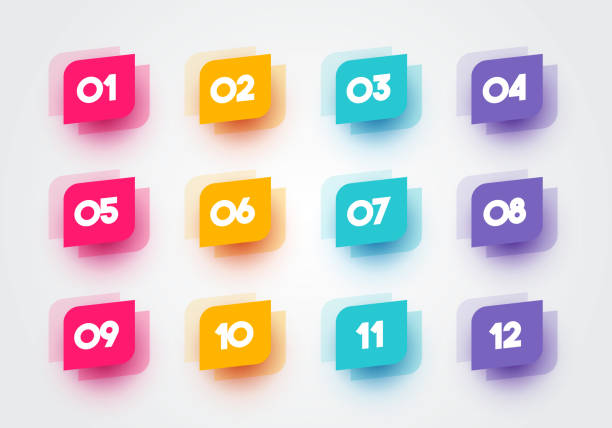 Twelve Colorful Bullet Points Labels Twelve Colorful Bullet Points Labels Bullet stock illustrations