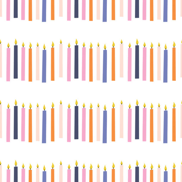 ilustraciones, imágenes clip art, dibujos animados e iconos de stock de patrón colorido vela de cumpleaños - vela de cumpleaños