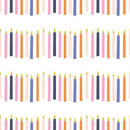 Seamless pattern colorful birthday candle. Festive kids vector background Birth Day for print, textile, wrapping paper, fabric