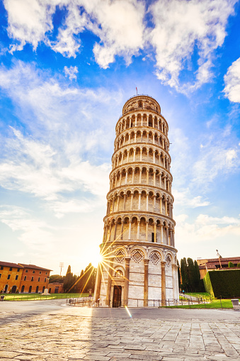 Pisa Leaning Tower Torre di Pisa at Sunrise, Pisa, Italy