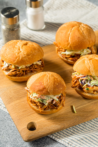 Homemade Barbecue Pulled Chicken Sliders with Coleslaw