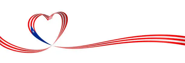Vector illustration of Puerto Rico - Long Ribbon Heart Flag Banner. Puerto Rican Heart Shaped Flag. Stock Vector Illustration