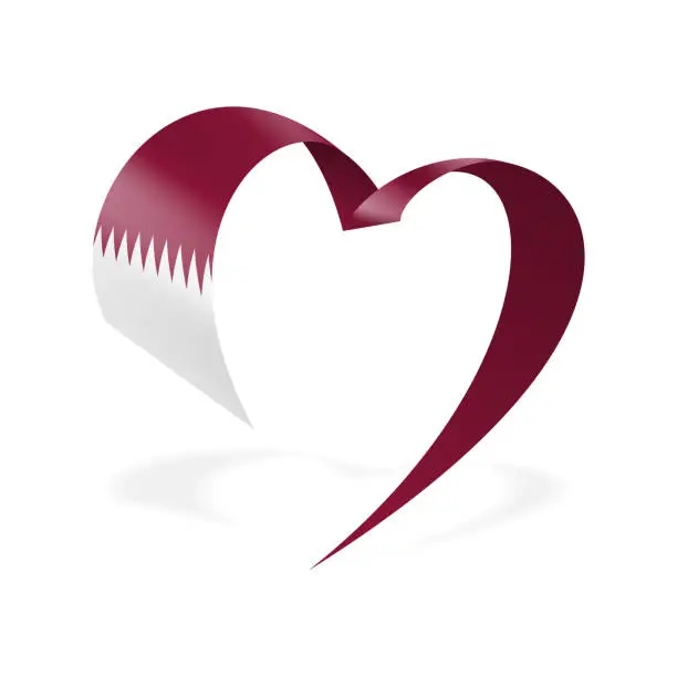 Vector illustration of Qatar - Ribbon Heart Flag. Qatari Heart Shaped Flag. Stock Vector Illustration
