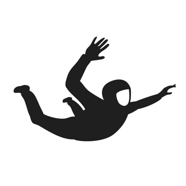 ilustrações de stock, clip art, desenhos animados e ícones de man soars in a wind tunnel. aerotube - parachute parachuting skydiving silhouette