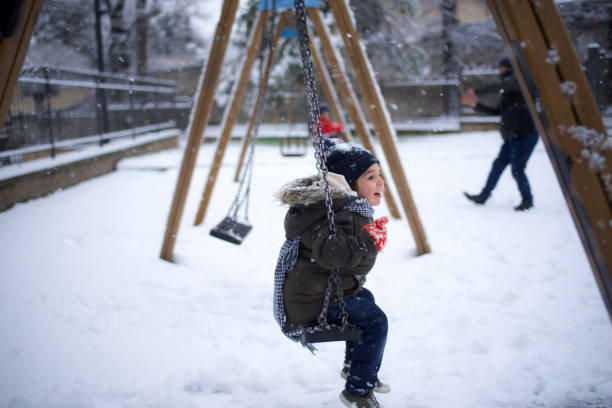 istock boy swinging in the snow 1460865578
