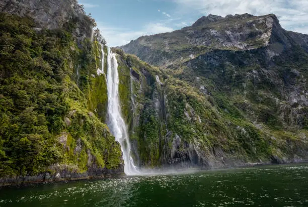 Photo of Stirling falls at Milford Sound in New Zealand