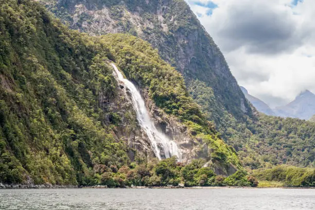 Photo of Bowen falls at Milford Sound in New Zealand