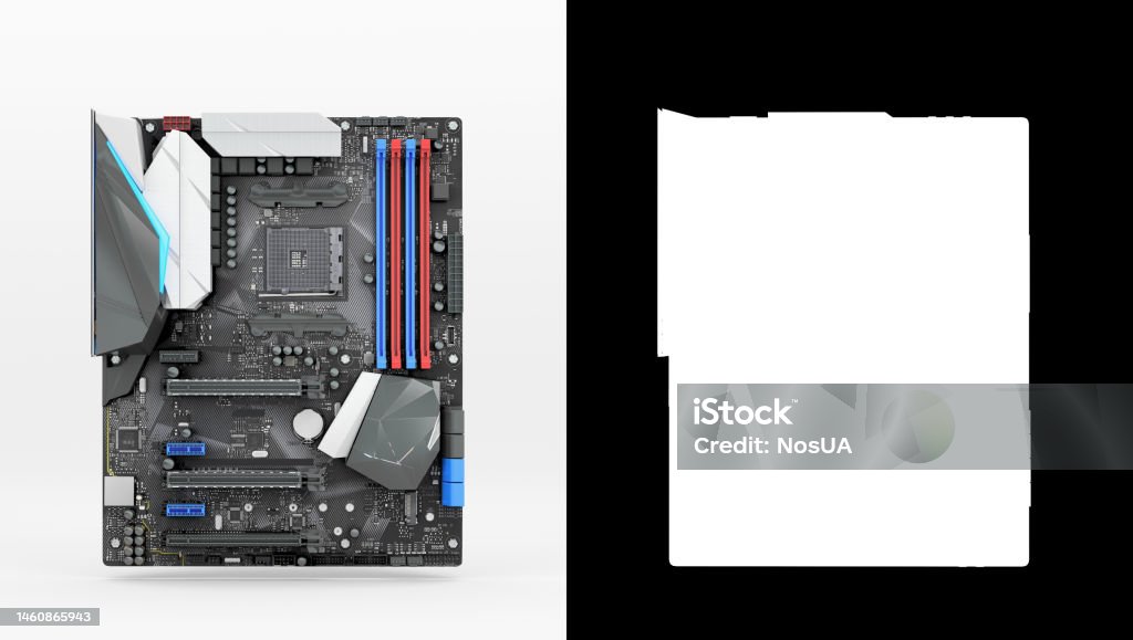 Components Moders Electronics Components On Modern Pc Computer Mainboard 3d Render On ...
