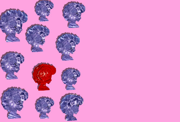 istock woman head in purple and one in red, creative design, diversity 1460866257