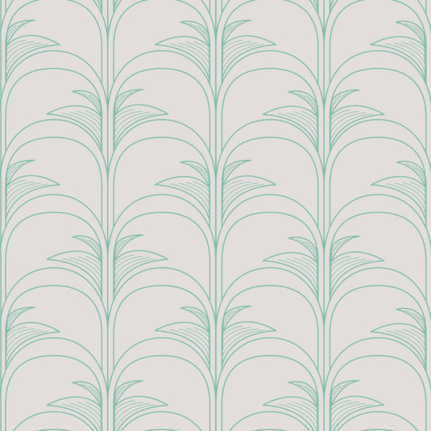 Arched Palm Modern Art Deco Hollywood Regency Seamless Pattern vector art illustration