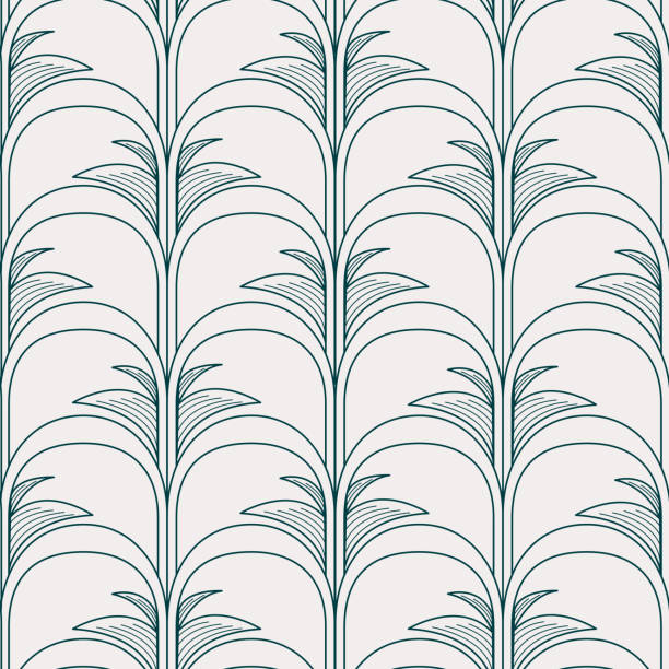 Arched Palm Modern Art Deco Hollywood Regency Seamless Pattern vector art illustration