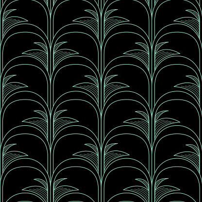 A simple seamless arched palm print pattern to suit a modern Art Deco or Hollywood Regency motif. Colours are global swatches, easy to change and adjust size of repeat.
